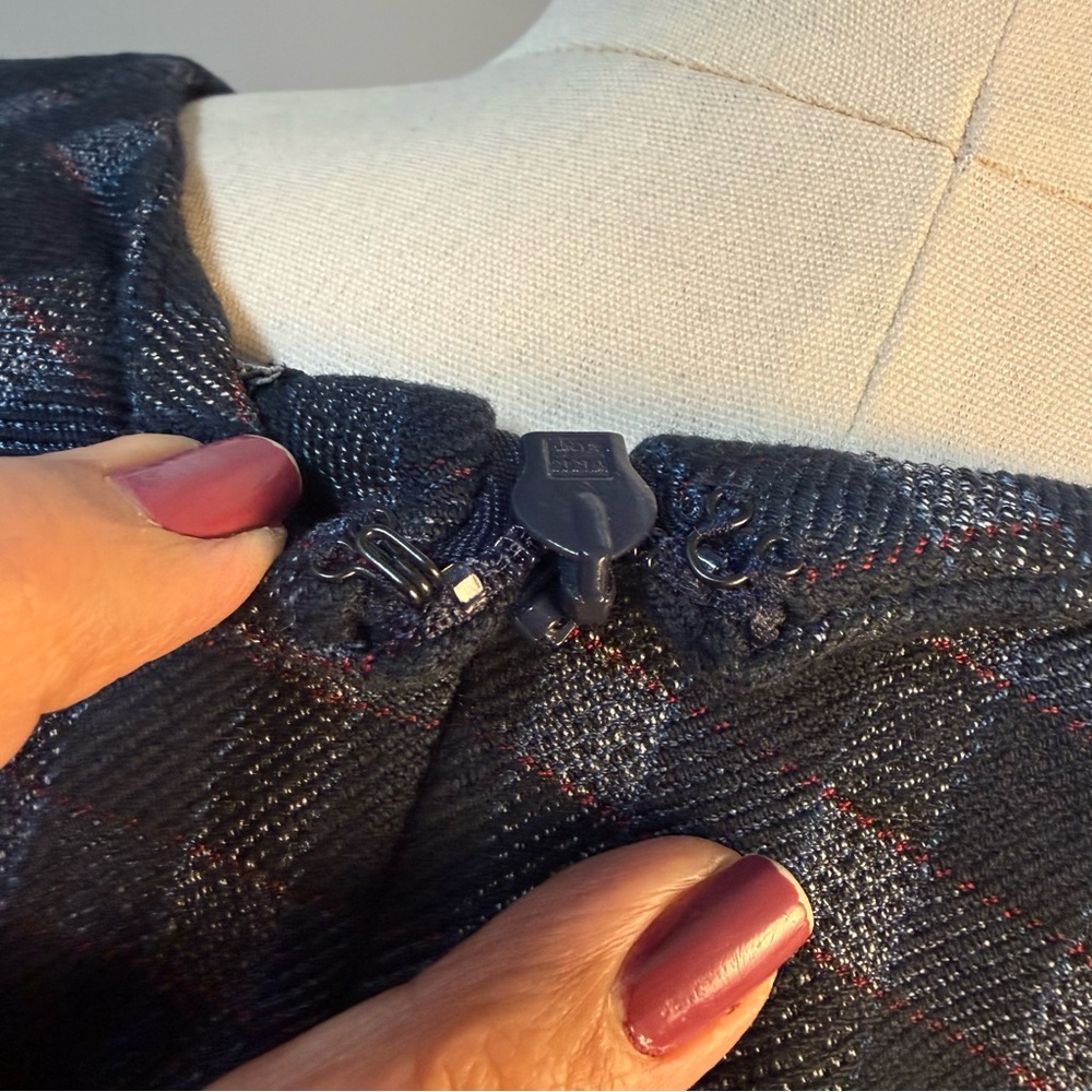 Banana Republic Elegant Asymmetrical Navy Checkered Dress, 16, NWT - Picture 12 of 16